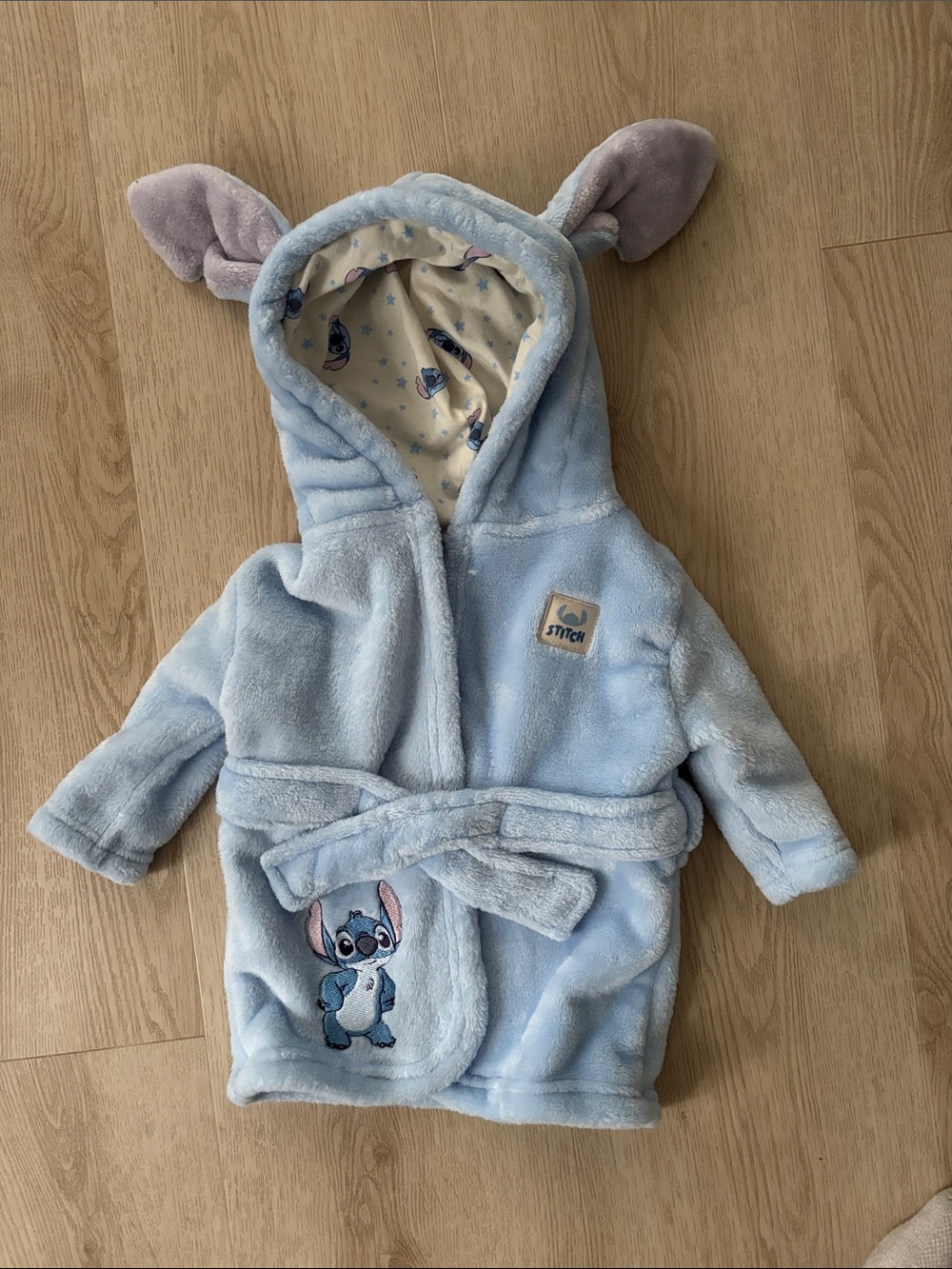 Stitch Baby Plush Hooded Robe in Light Blue